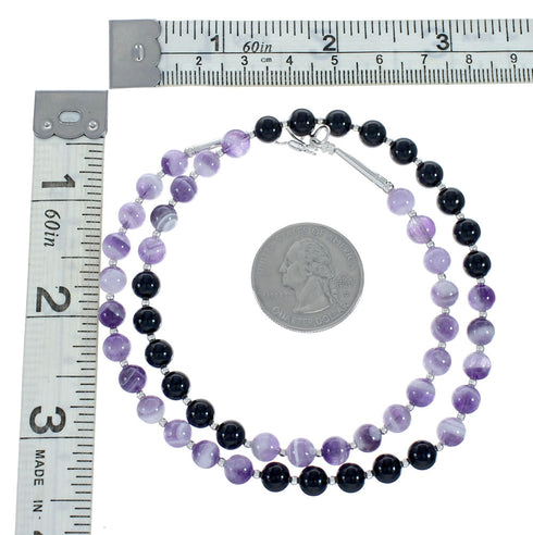 Sterling Silver Onyx Amethyst Multicolor Bead Necklace X10296